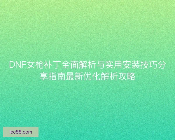 DNF女枪补丁全面解析与实用安装技巧分享指南最新优化解析攻略